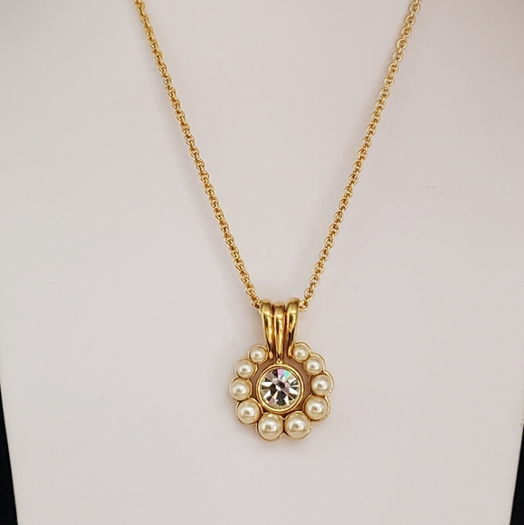Stunning Vint Nolan Miller Interchangeable Pearl & Rhinestone Pendant Necklace - Picture 1 of 9
